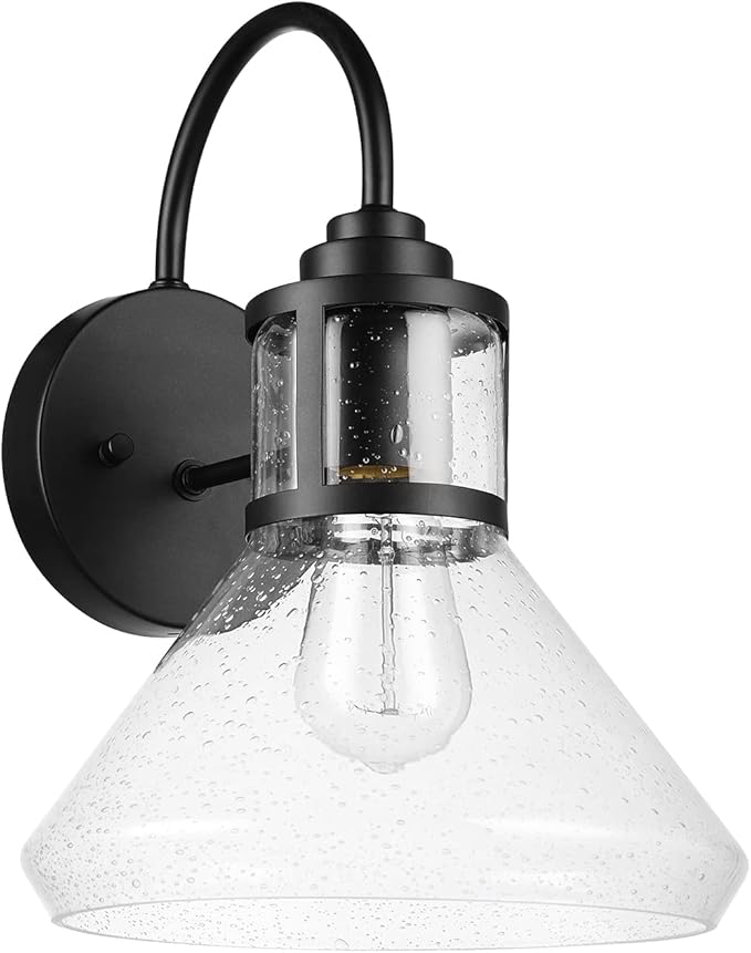 GLOBE Electric 44661 Torrent 1-Light Outdoor Wall Sconce Black Seeded Glass Shade 60W Vintage Edison Incandescent Bulb Included