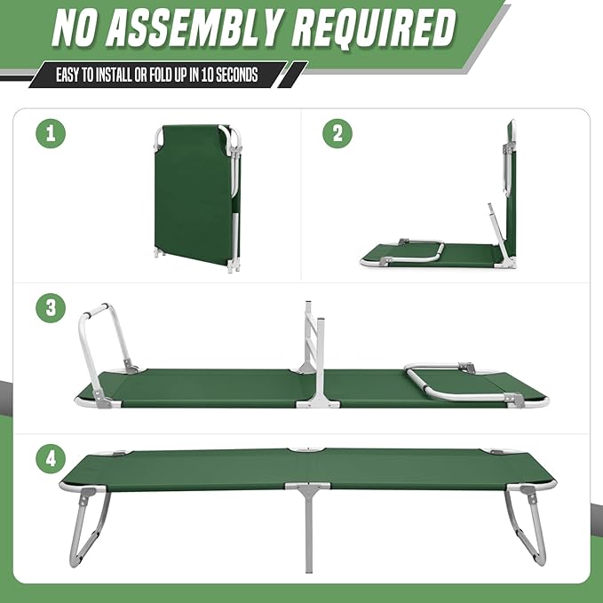 Folding Camping Cot for Adults Portable Travel Camp Cot with Storage Bag Metal Frame Camping Bed Great for Outdoor Lounging &amp Elevated Sleeping Support 300lbs Easy Setup Green