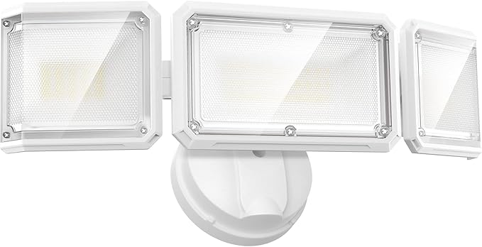 LEPOWER 42W Flood Lights Outdoor - 4200LM Bright LED Security Lights Outdoor with 3 Heads Switch Controlled Exterior Flood Light &amp 220° Wide Angle IP65 Waterproof for Garage Yard Porch (White)