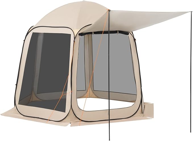 Pop Up Screen House Tent VEVOR 10 x 9.2 FT Pop-Up Screen Room with Awning Portable Screen Tent Gazebo for 4–8 Person Instant Screen Canopy with Carry Bag for Patio Backyard Camping