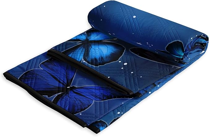 Outdoor Picnic Blanket Portable Ultrasonic Waterproof Picnic Cartoon Butterfly Blue Printed Camping Beach Mat for Sand and Wet Grass Hiking (Cartoon Butterfly S