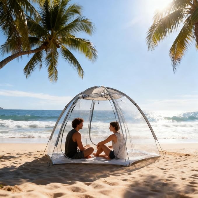 2 Person Transparent Sports Tent 360° Panoramic View Windproof Portable Outdoor Clear Bubble Tent for Winter Camping Fishing and Sports Activities