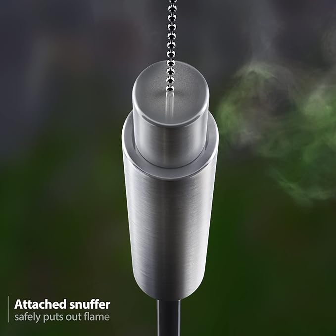 Matney Stainless Steel Outdoor Torches - Decorative Garden &amp Yard Lights - 5 ft Oil Lamp for Citronella - Fiberglass Wick &amp Snuffer Cap - Set of 2 (Barrel)