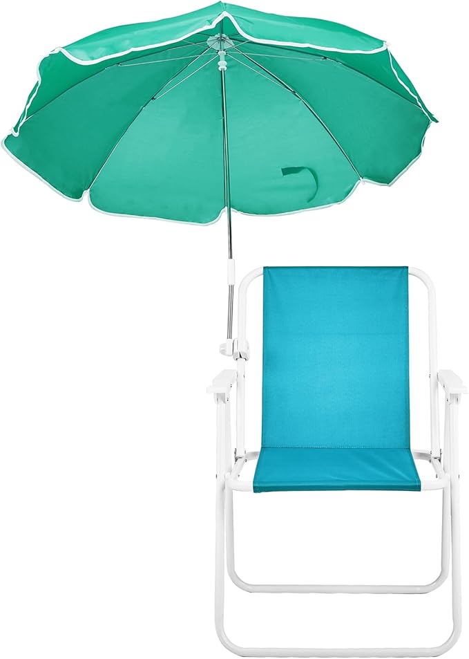 Folding Beach Chair with Umbrella for Adults Lightweight Porable Camping Chair with 360°Canopy Shade for Travel Picnic Concert &amp Outdoor Activities Mint Green