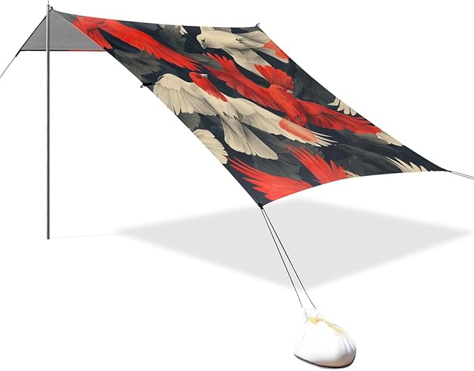 Colorful Cute Birds Beach Tent Sun Shelter 9.2' x 10.5' Beach Canopy with 4 Sandbags 4 Stability Poles Sand Shovels - Tent Canopy for Beach Camping Fishing Picnics