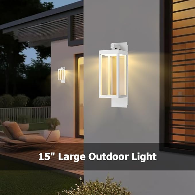 Dusk to Dawn Outdoor Wall Light 15 inch Exterior Light Fixture Wall Mount for House Front Porch Light White Anti-Rust Aluminium Exterior Wall Sconce Lamp with Tempered Glass for Doorway Garage