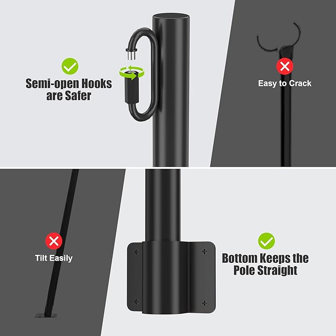 Suchtale 8 Pack 1.3 FT String Light Poles Suspension Outdoor Fence Post Lights with Clip and Bracket Outside String Lights Hanging Wall Mounting Stand for Patio Garden Backyard Wedding Party Black
