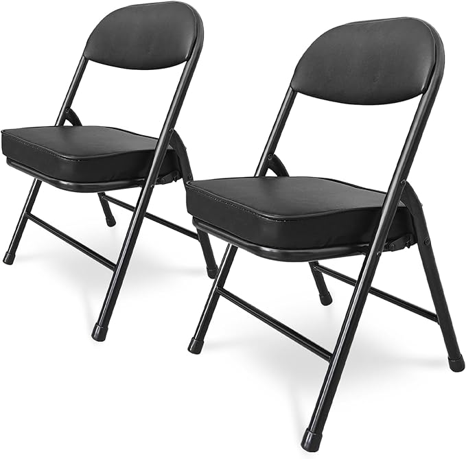 Mini Padded Folding Chairs Garage Stool Portable Camping Chair with Cushion Lightweight Lawn Chair for Outdoor Sports Events Patio Fishing Hiking Hunting Picnic Beach (Black 2 Pack)