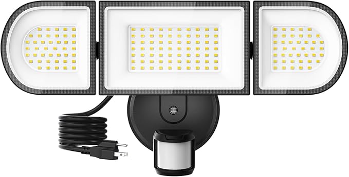 150W Plug in Motion Flood Lights Outdoor 15000LM LED Motion Sensor Outdoor Lights Dusk to Dawn Security Floodlights Waterproof IP65 Exterior Lighting for Outside House Garage