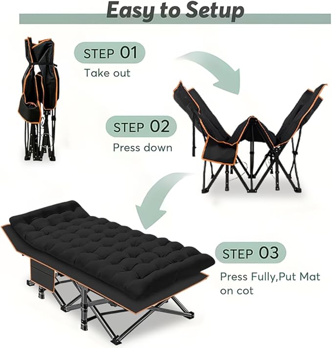 60/75-inch Options Available Mattress Optional Folding Camping Bed Portable Folding Guest Bed Weight Capacity 566/766 Lbs Adult Outdoor Travel (Black Thicken - 766 lbs)