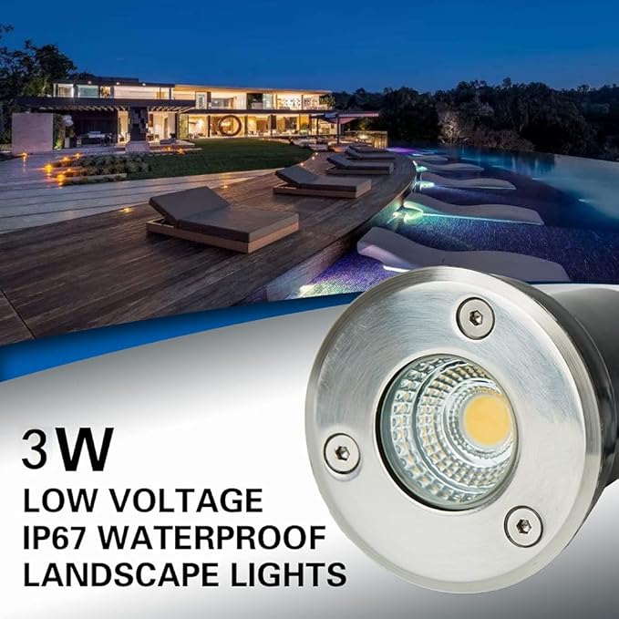 12 Pack 3W Low Voltage Led Landscape Lights12V/24V AC/DC Well LightsIP67 Waterproof In Ground Light and Landscape Lighting for GardenYard Driveway Deck Step Up Light(Warm White 12 Pack)