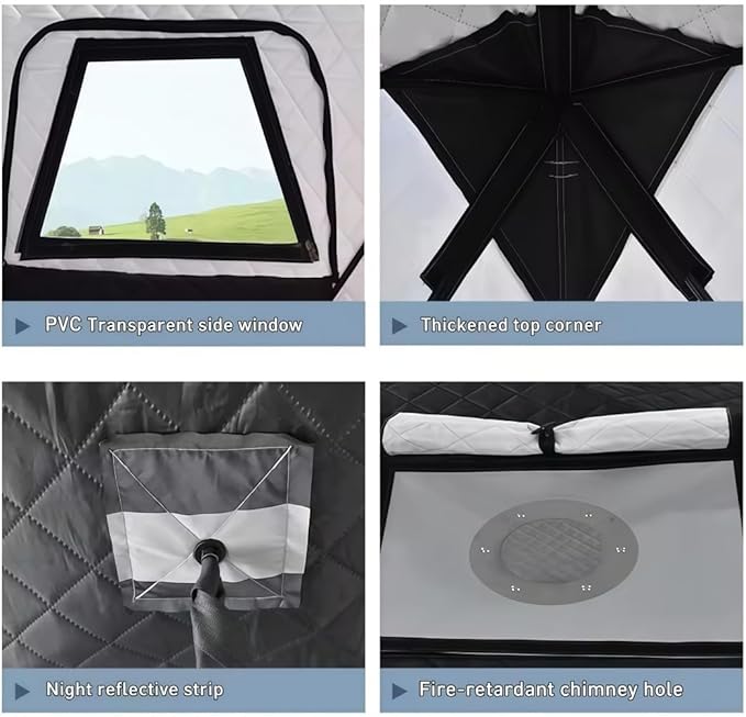 8-12Person Ice Fishing Tent with Stove Jack and Floor Portable ICES Fishings Shelter 420D Insulated Layer Oxford Cloth Hexagon Shanty Pop-Up Fish Tent for Winter Camping Fishing