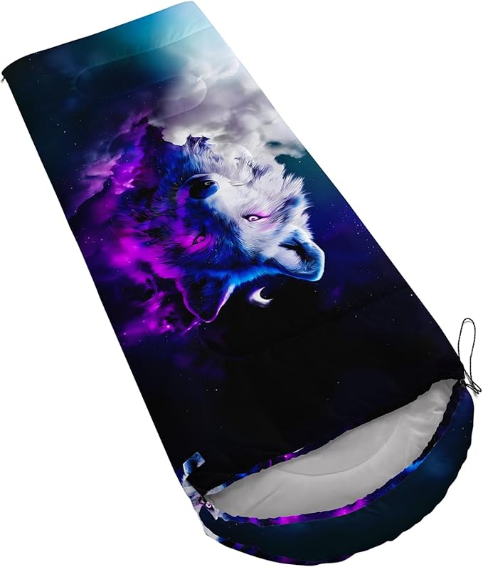 AILONEN Floral Wolf Sleeping Bag for Girls WomenWarm and Cool WeatherLightweightWaterproof BackpackingColorful Flower Animal Print Sleeping Bag for Camping