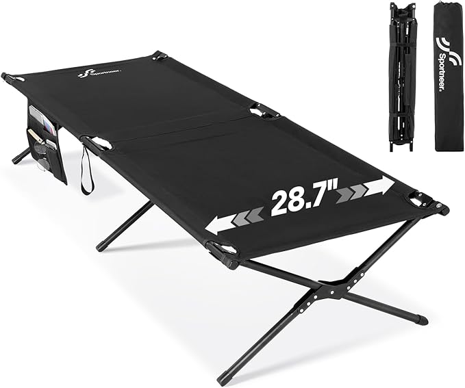 Sportneer Camping Cot: 78.3x28.7x14.6 Comfort Cot Bed for Camping Traveling Guest Bed Sleeping Cots for Adults with Side Pockets &amp Storage Bag - Ease of Assembly Support 330 Lbs