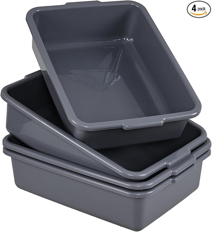 4-Pack Plastic Bus Bin Tubs Boxes 15 L Restaurant Dish Tub Gray