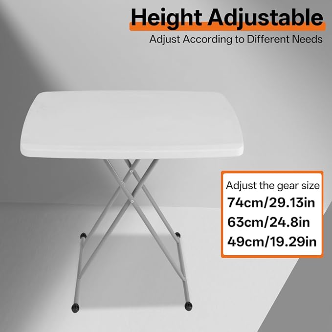 Small Camping Personal Folding Table Heavy Duty Utility Table with Adjustable Height 19.68” L x 30.3” W x 29 H HDPE Construction