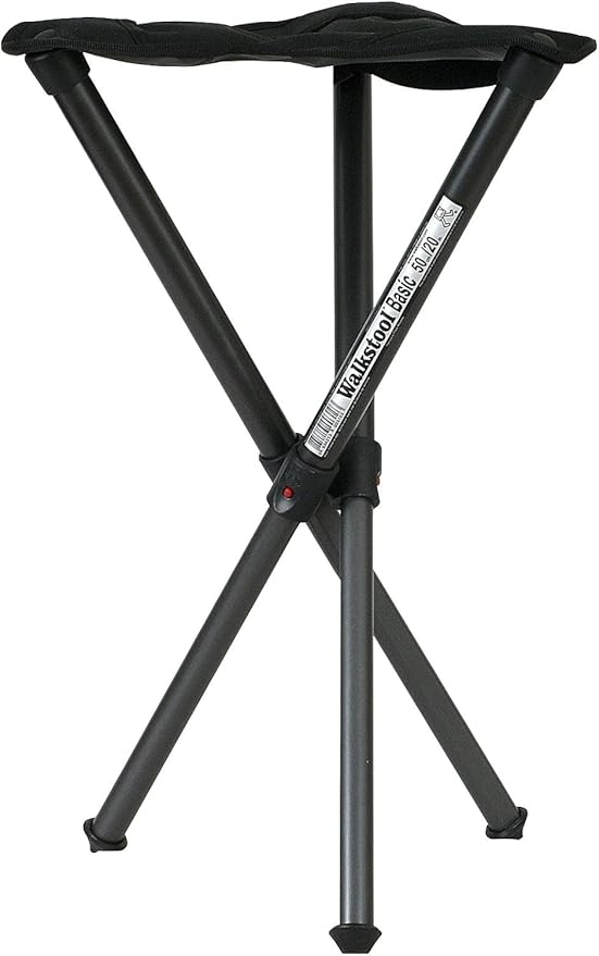 Walkstool - Basic Model - Black Color - 3 Legged Folding Stool in Aluminium - Height 20 to 24 - Maximum Load 330 to 385 lbs - Made in Sweden