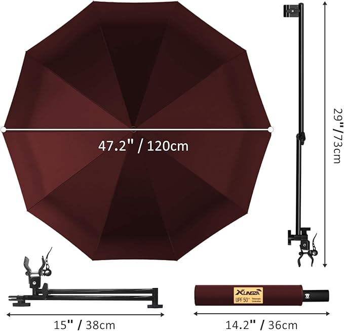 UPF 50+ Beach Umbrella with Adjustable Universal Clamp