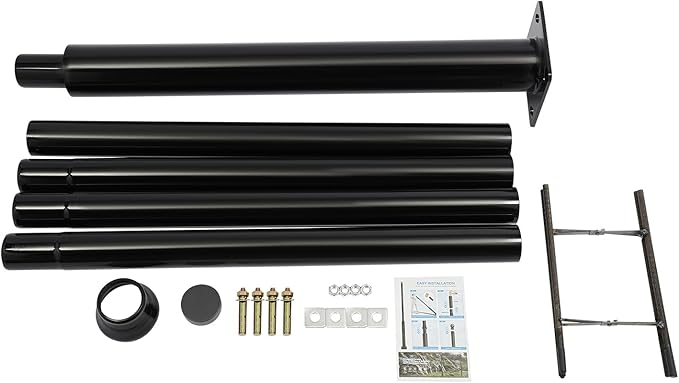 Street Light Pole Black Outdoor Galvanized Solar Street Lamp Post Split Street Lamp Post Outdoor Street Courtyard Parking Lot Lighting Post w/Mounting Rebar Cage for Street (16.4ft 114+76mm)