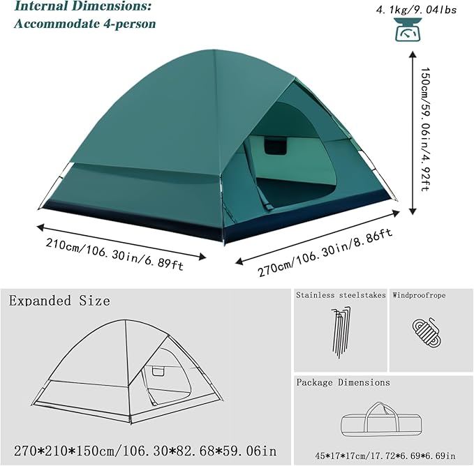 Camping Tent for 2/4/6 Person Dome Camping Tent with Removable Rainfly Waterproof &amp Windproof Tent Double Layer Family Tents Easy Setup Tent for Hiking Backpacking Picnic