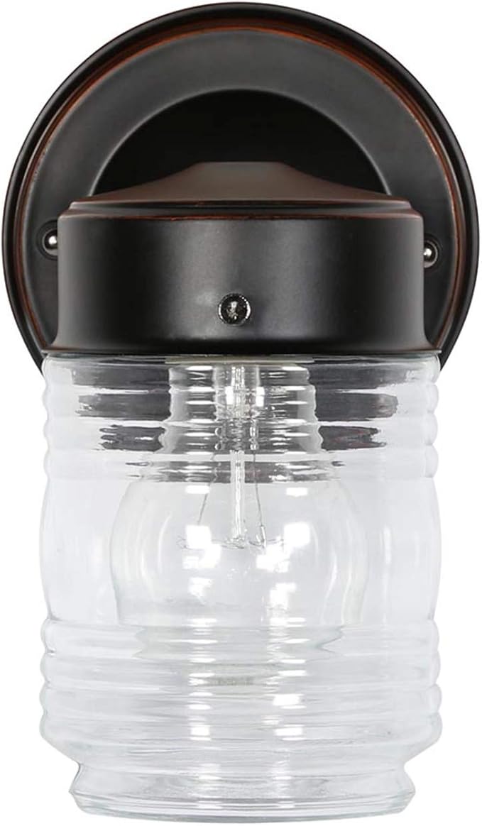 Design House 587311 Jelly Jar Classic 1-Light 2-Pack Indoor/Outdoor Wall Light with Clear Ribbed Glass for Entryway Porch Patio Oil Rubbed Bronze