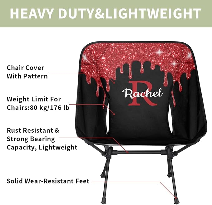 Custom Camping Chair with Name Personalized Portable Backpacking Chair Customized Lightweight Compact Folding Hiking Camp Chairs (Red)