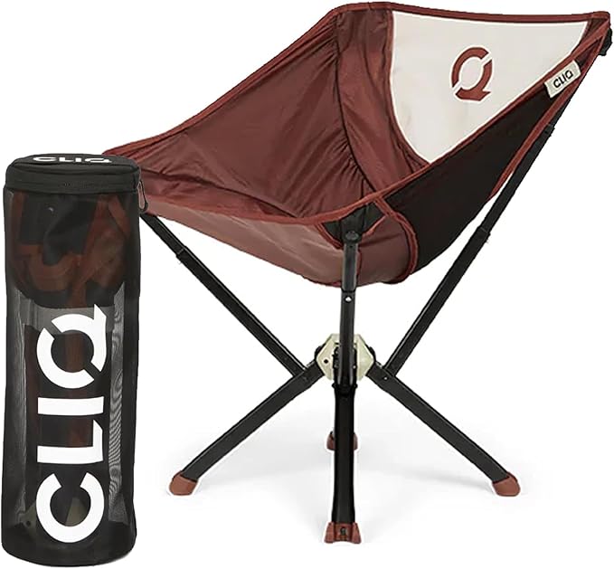 CLIQ ClassiQ 2.0 Camping Chair with Carry Bag - Portable Folding Chair &amp Bag for Outdoors - Reinforced 400 lb Capacity - Quick-Setup Travel Chair for Camping Beach &amp Hiking - Brick