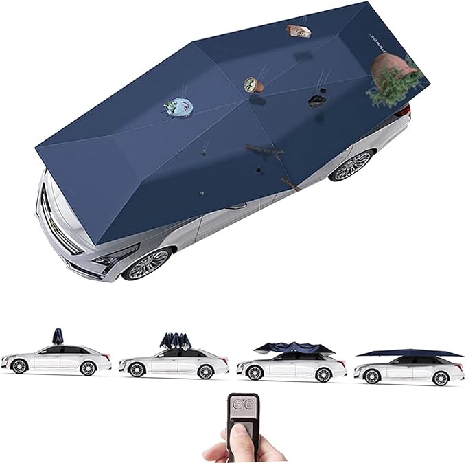 Automatic Car Umbrella Sun Shade Cover Remote Control Foldable Car Roof Top Umbrella Tent Sunshade Universal Portable Electric Movable Carport Outdoor Car Protection (205 inch)