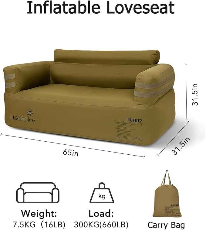 Portable Inflatable Couch for Camping with Built-in Pump Durable Inflatable Furniture Comfortable Blow Up Couch Stylish Outdoor Air Sofa Perfect for Backyard Beach Music Festival Party | Auto Cordless
