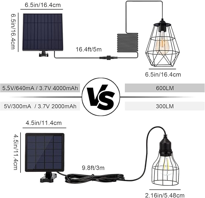 Solar Chandelier Outdoor with 16FT Cord Dusk to Dawn Solar Pendant Light Timer Remote Control Waterproof for Gazebo Indoor Yard Playhouse (Lantern Plus)