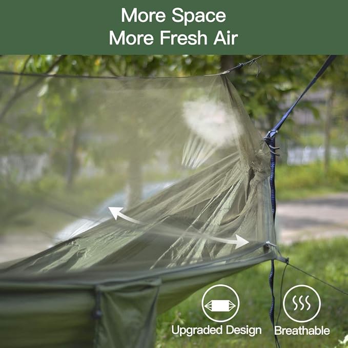 Miztli Camping Hammock with Net and Rain Fly Portable Lightweight Outdoor Hammock Tree Travel Backpacking Hammock Tent with 20Ft(Total) Tree Straps Perfect for Camping Hiking Yard Adventure Survival