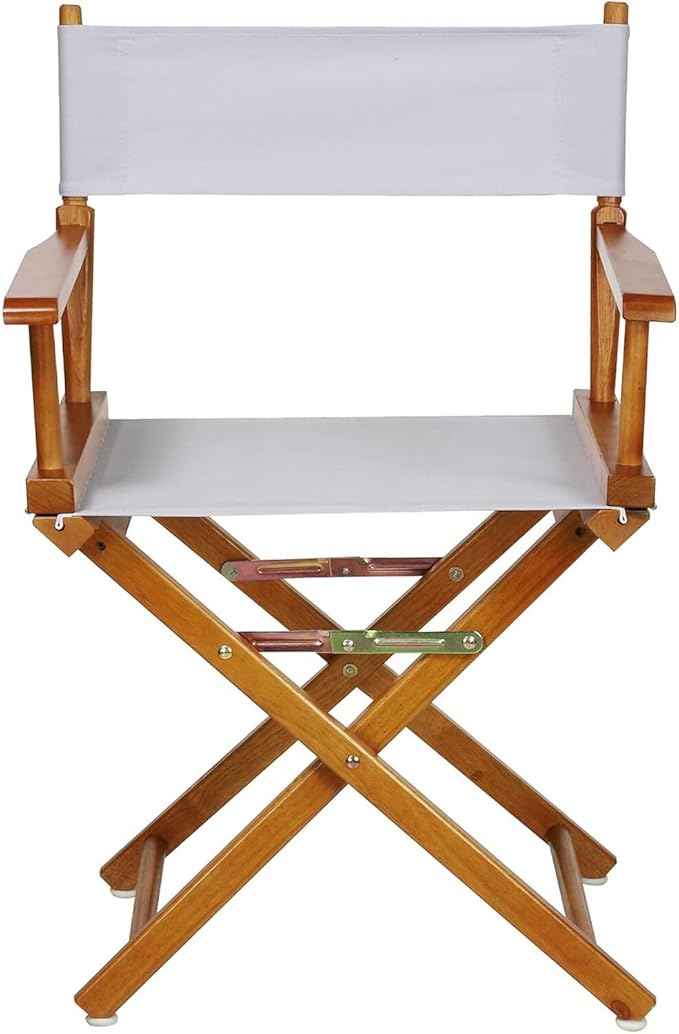 Director's Chair with Built-in Armrests and Foldable Design for Easy Storage Lightweight Durable Frame Perfect for Indoor or Outdoor Seating White Canvas/18 in Honey Oak Frame