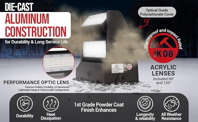 RuggedGrade 120W - Rotate IV Series LED Wall Pack - 17100 Lumens - 4000K Natural White - Outdoor LED Wall Light - Brown - DLC 5.1 Premium