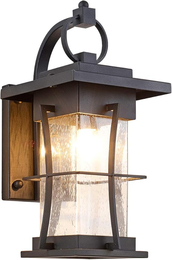 Outdoor Wall Sconces Light Fixtures Exterior Wall Lantern Outside House Lamps Waterproof Black Metal with Clear Seeded Glass Perfect for Exterior Porch Patio House