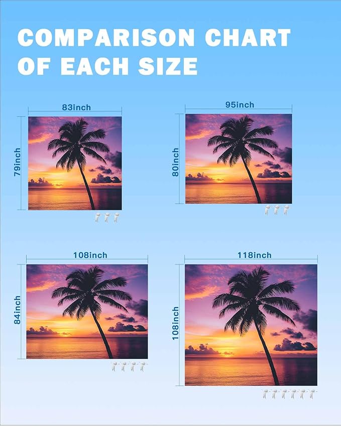 Beach Blanket Waterproof Sandproof Oversized Beach Sunset Coconut Tree Beach Mat with Corner Stakes Sand Pockets Summer Ocean Scenery Outdoor Picnic Mat for Travel Camping Hiking 83x79In