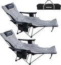 Reclining Camping Chair with Removable Footrest Lounge Chair with Headrest Cotton Cushion Portable Adjustable Folding Chairs