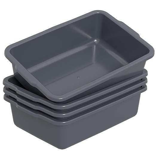 35 L Gray Food Serving Bus Tub Plastic Large Bus Box 4 Packs