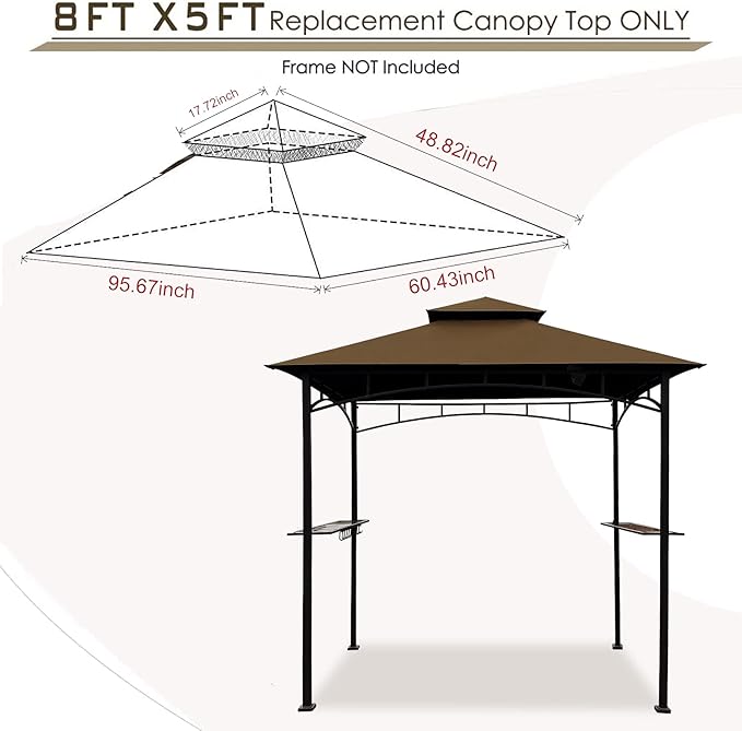 Grill Gazebo Replacement Canopy Roof – Hugline 5x8 Outdoor Grill Shelter Canopy Top Double Tiered BBQ Tent Cover Fit for Model L-GG001PST-F (Brown)