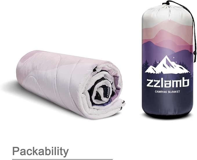 zzlamb Outdoor Camping Blanket with Sherpa LiningPuffy Thick Camp Quilt for SleepingPackable Warm Wearable Fleece Blankets for Cold WeatherTravelingBackpackingPicnicsBeachStadium 52x75in