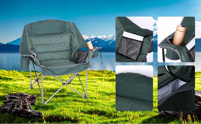 Folding Camping Chair Padded Chair Oversized Camping Chair Lawn Chair for Adults Heavy Duty 400lb Carry Bag Cupholder &amp Cooler (2-Pack)