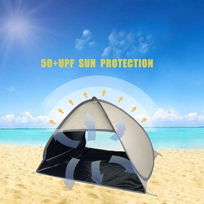 Small Pop Up Beach Tent with Meshed Window Portable Head Tent Beach Pet Shade for Small Dogs/Cats (Khaki)