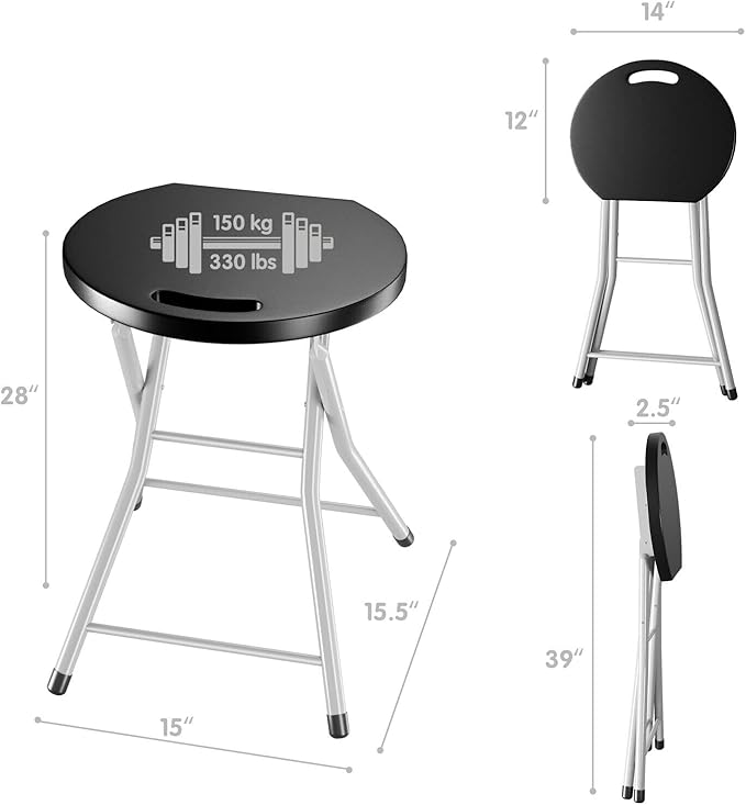 MIDDOW SILKYDRY Folding Stool 28'' Foldable Counter Bar Stools for Adults Portable with Handle Heavy Duty Metal Collapsible Stool Chair Barstools for Kitchen Outdoor &amp Camping 330 lbs Capacity