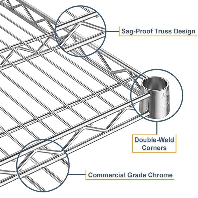 24 x 24 Replacement Wire Shelves 4 Pack for Storage Systems Chrome-Plated Steel Build NSF