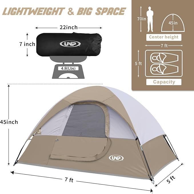 Camping Tent 2-4 Person Waterproof Windproof Tent with Rainfly Easy Set up-Portable Dome Tents for Camping…