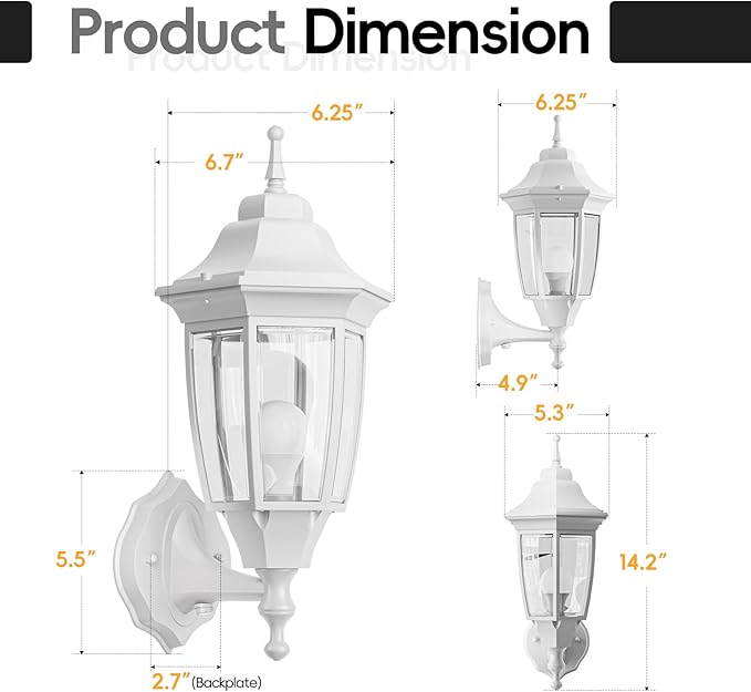 EMART Dusk to Dawn Outdoor Porch Light Exterior Anti-Corrosion Waterproof Aluminum &amp Glass Shades Wall Lamp Fixture Modern Sconce Lantern for Yard House Garage - 1 Pack White （Bulb Included）
