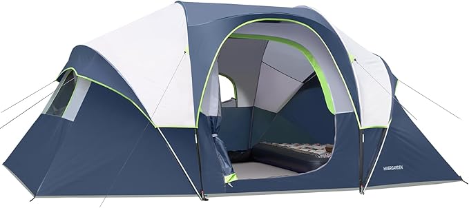 HIKERGARDEN 10 Person Camping Tent - Portable Easy Set Up Family Tent for Camp Windproof Fabric Dome Tent Outdoor for Hiking Backpacking Traveling-14'x11'x74in(H)