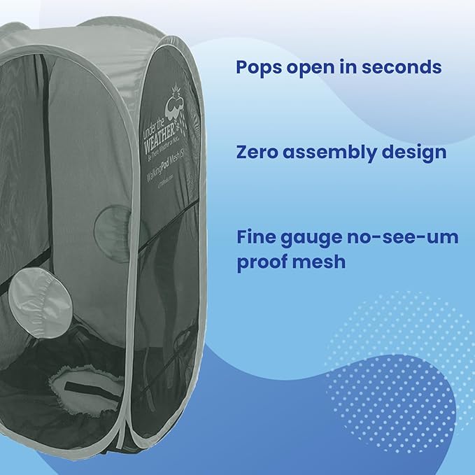 WeatherPod Short Bug-Screen Walking Pod – Pop-Up Wearable Mosquito &amp Bug Screen with Mesh – Fine Gauge Fully Enclosed Personal Bubble – Dark Gray