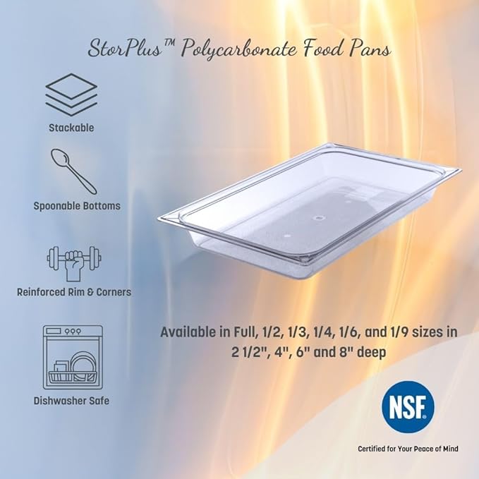 Carlisle FoodService Products Storplus Food Storage Container Food Pan Chafing Pan for Catering Buffets Restaurants Polycarbonate (Pc) 1/9 Size 2.5 Inches Deep Clear (Pack of 6)