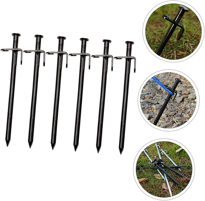 6Pcs Metal Tent Stakes Heavy Duty Ground Pegs for Camping Durable Outdoor Ground Stakes with Sharp Tips for Secure Tent Setup Wind Resistant Design for Tents Canopies