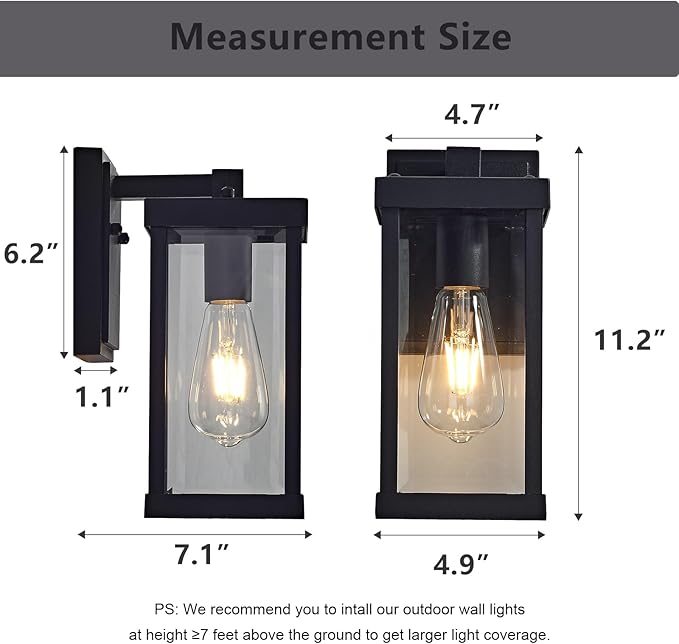 Black Outdoor Light fixtures 11 H Porch Lights Waterproof Exterior Lighting Fixtures Wall Mount for House Garage Porch Patio1 Pack